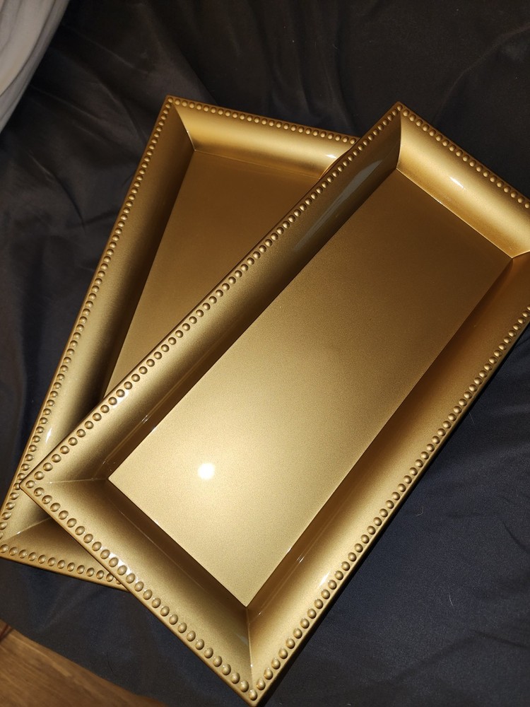 4 Gold Decorative Beaded Trays / Vanity Trays