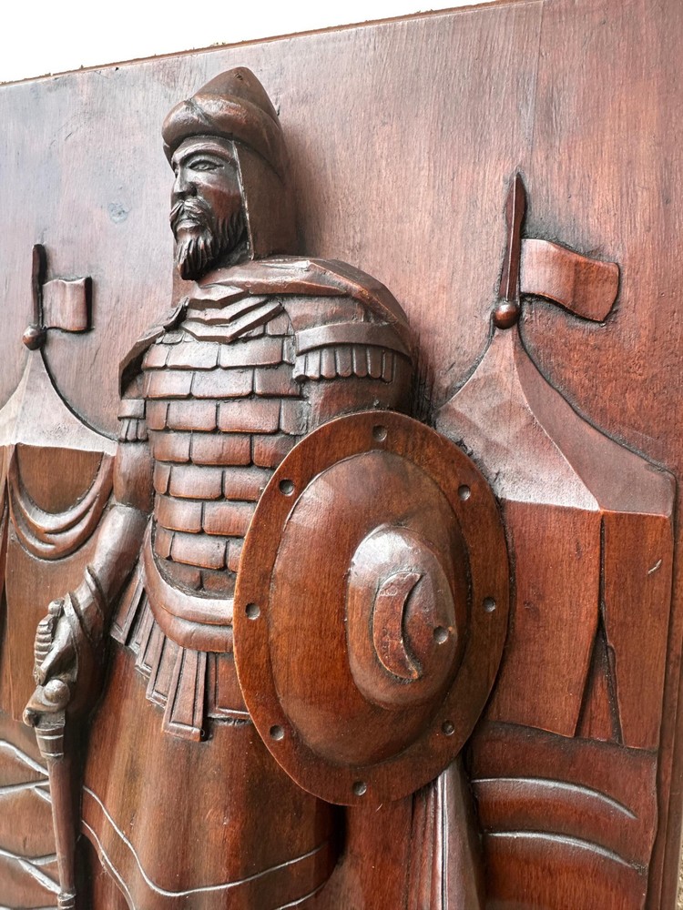 French Thick Middle Ages Gothic Carved Wood Wall Panel