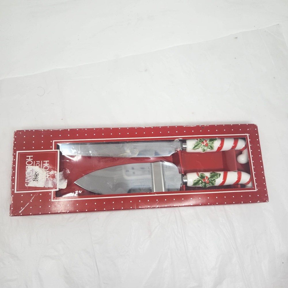 Christmas Candy Cane Cake Serving Stainless Steel Set 2pc