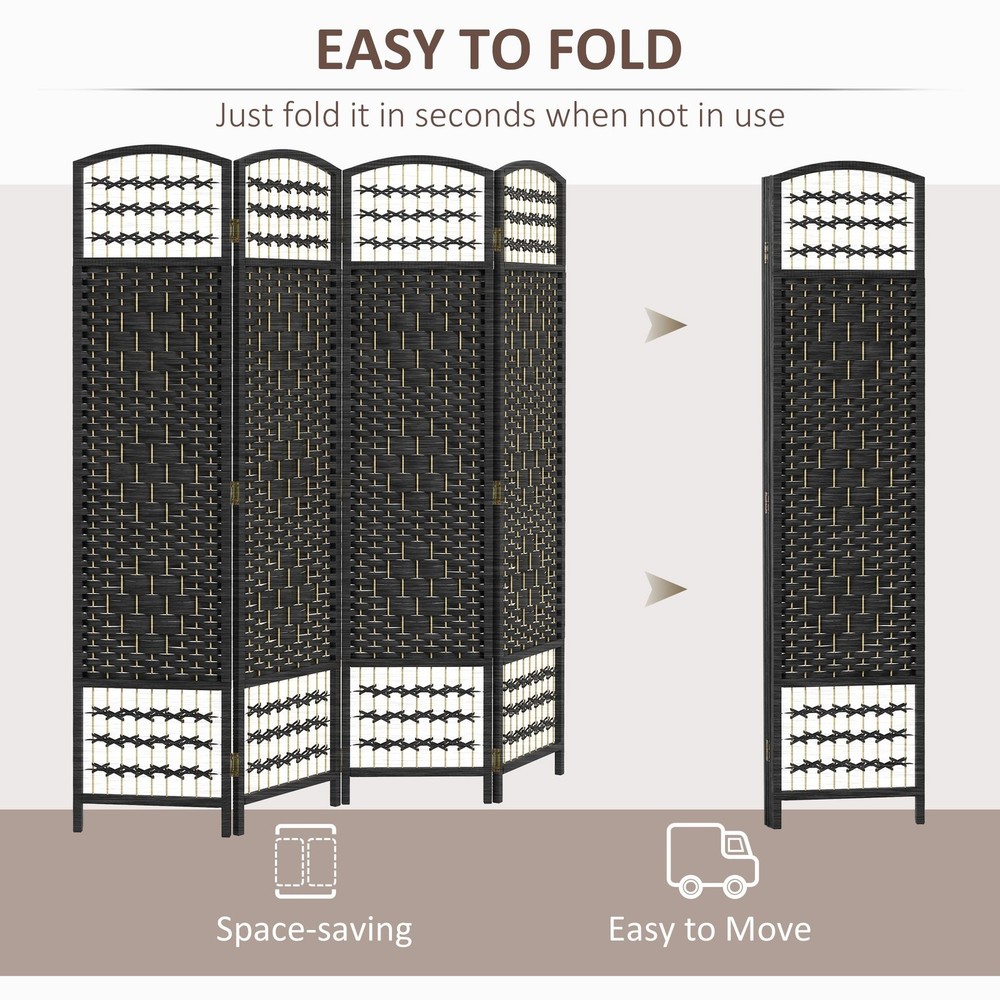Black 5.6ft 4-Panel Folding Room Divider Screen for Interior Spaces