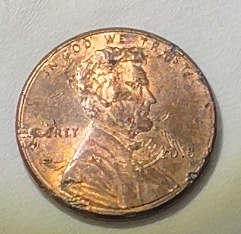 2018 lincoln penny no mint mark struck through error cent!