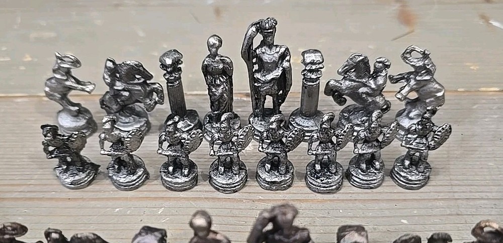 Solid Cast Metal Roman Chess Pieces - Complete 32pc Set - Elephant Rooks