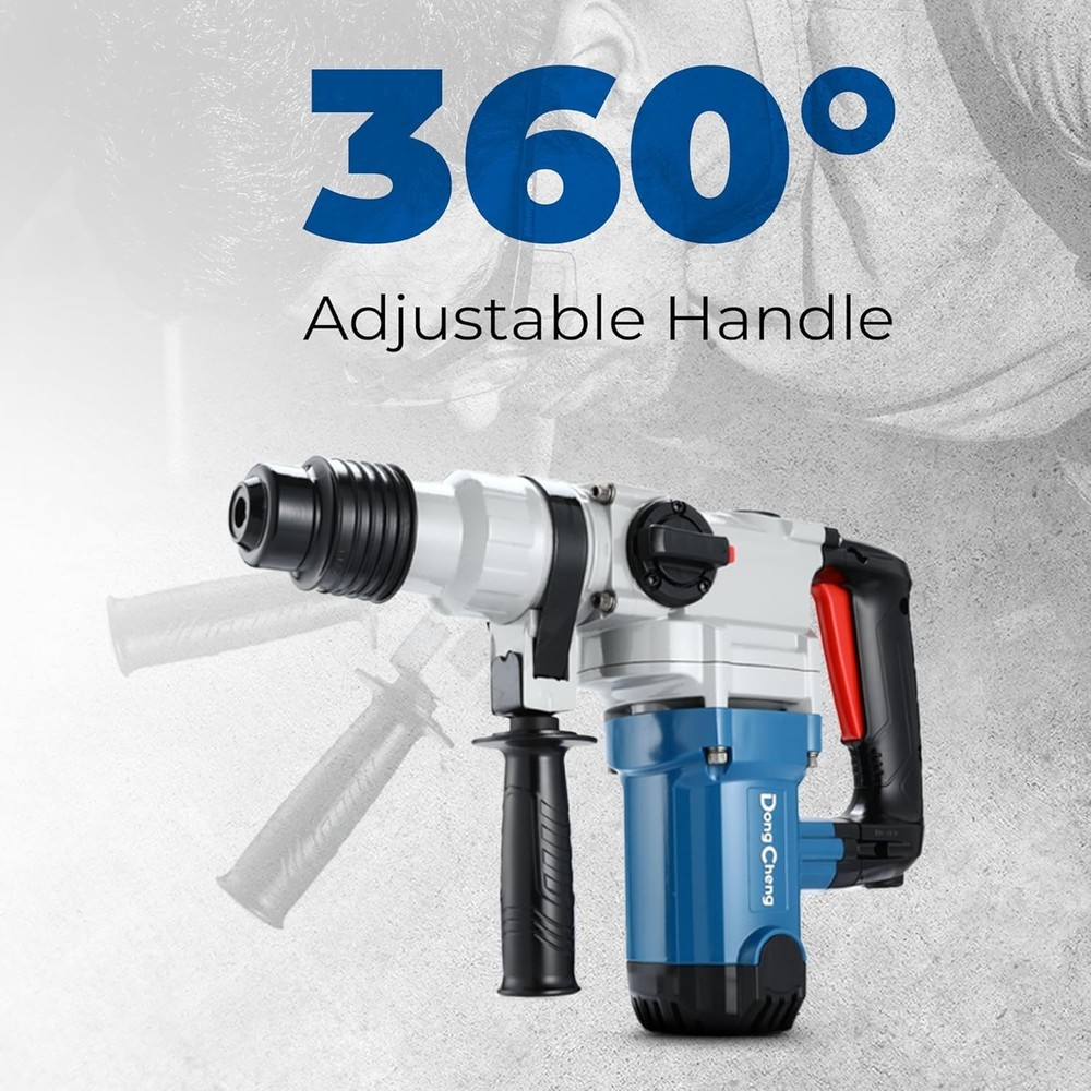 Powerful 9.2 Amp Rotary Hammer Drill with Adjustable Handle, 3 Drill Bits