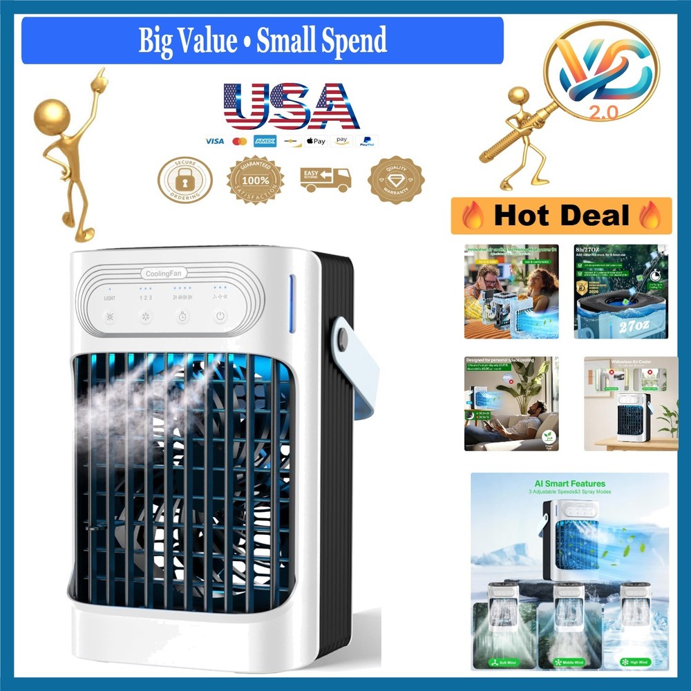 Mini Portable Air Conditioner Fan 800ml with 3 Mist & 7 Light Modes