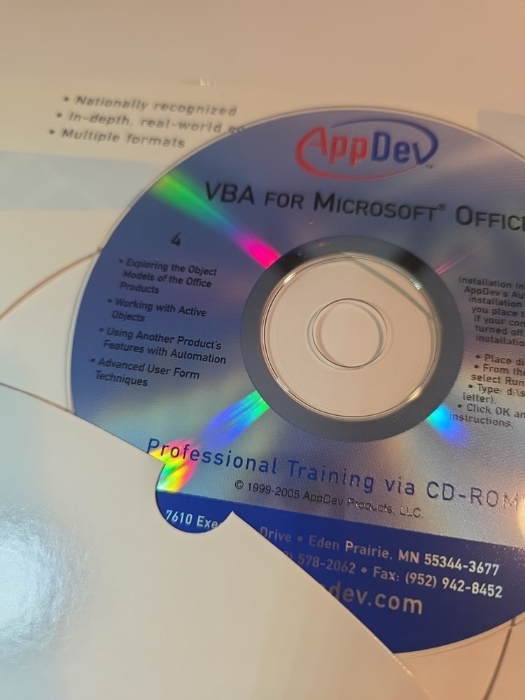 VBA CD Course. App Dev. 5 Cds. 2 Levels. Foundations And Solutions