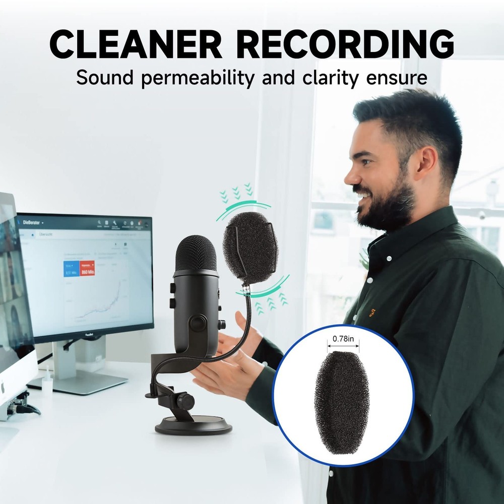 Pop Filter for Microphone - Sponge Layered Pop Wind Screen with Enhanced Flex...
