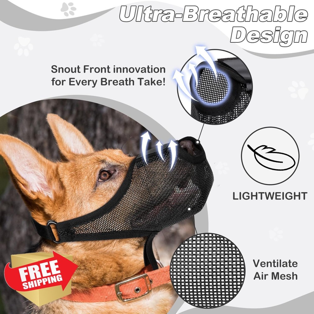 Black M Soft Dog Muzzle, Breathable Mesh Biting Licking Barking Guard M