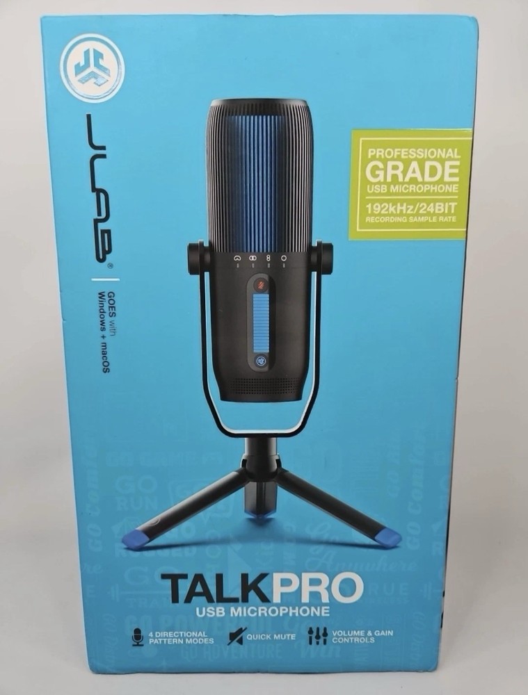 JLab Talk Pro USB Microphone, Black, 4 Modes, Volume & Gain, Quick Mute