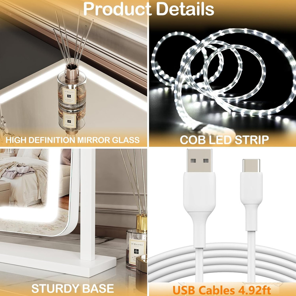LED Vanity Mirror with 10X Magnification, Touch Control & 3 Lighting Modes