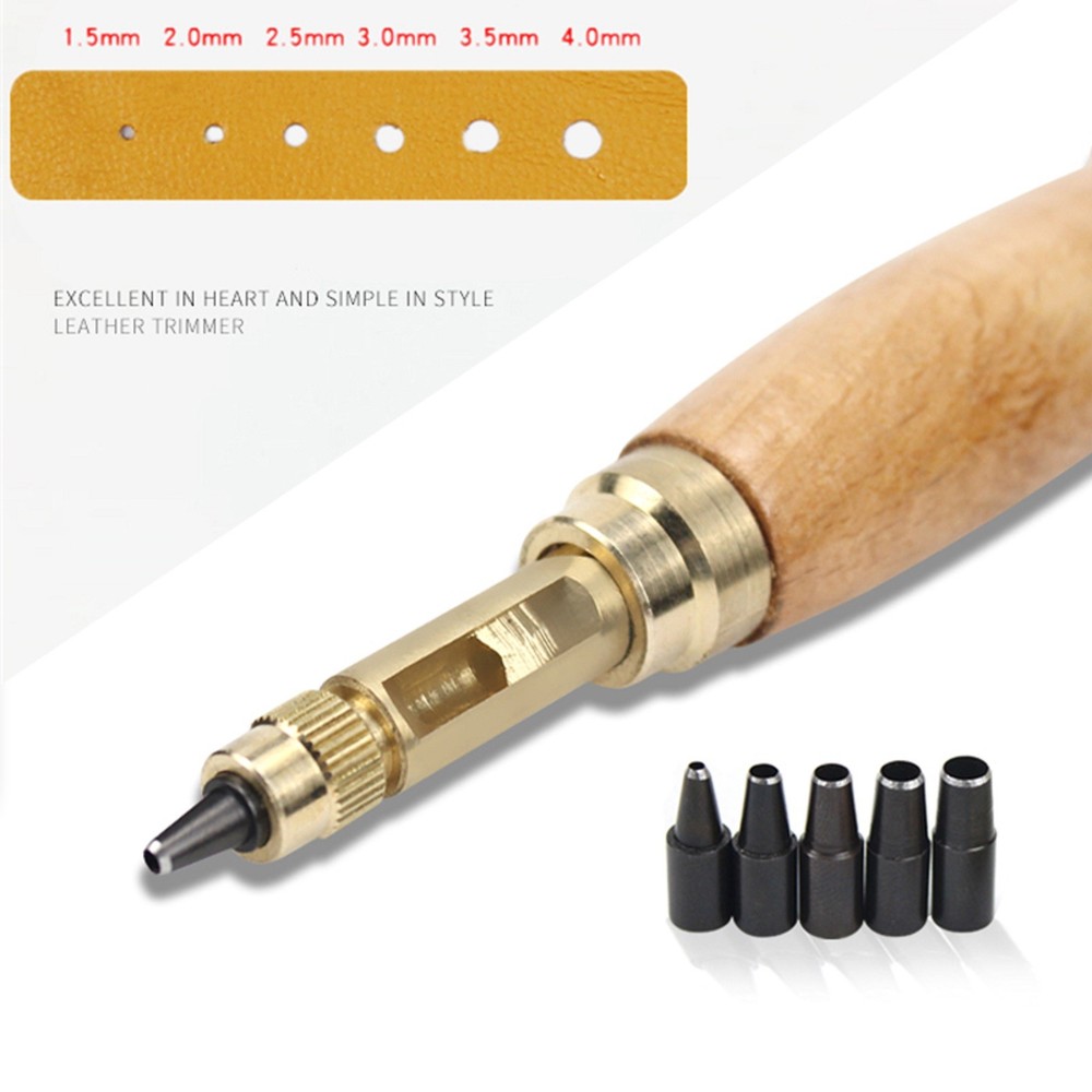 Wood+Brass Adjustable Automatic Belts Screw Puncher Tool For Leather Belts