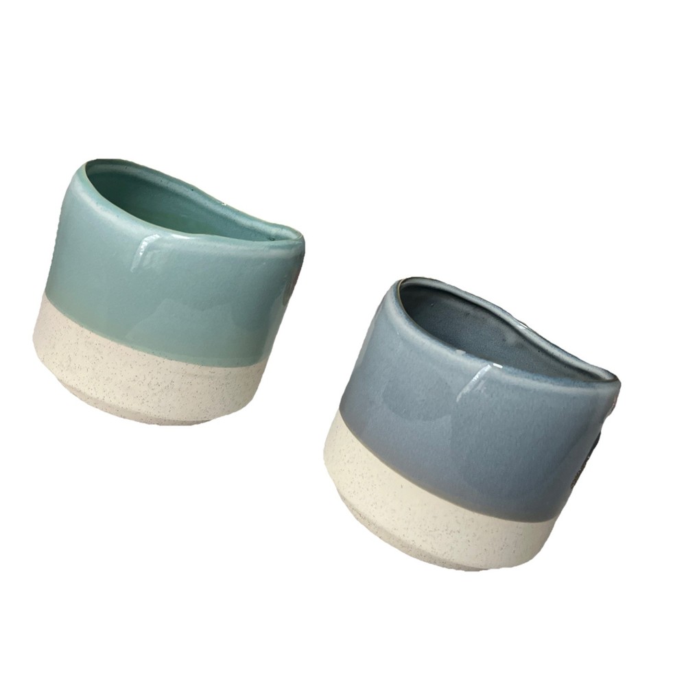 Glazed Ceramic Container/Holder/Candle Holder/pot/decorative PAIR x2