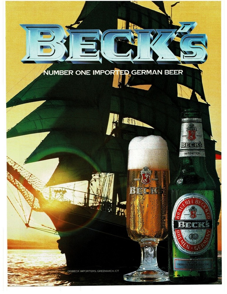 1995 BECK'S Beer Tall Masted Ship Vintage Ad
