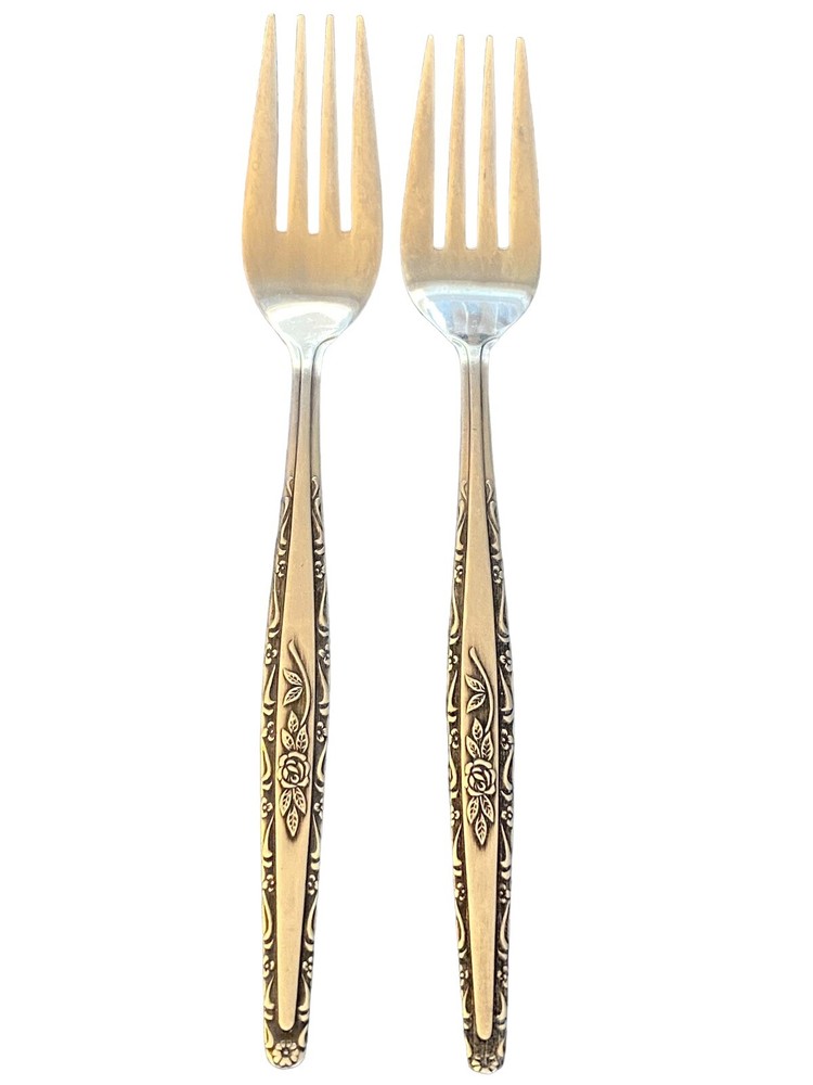2 Replacement Vintage MCM Interpur Stainless SINGLE ROSE Dinner Forks