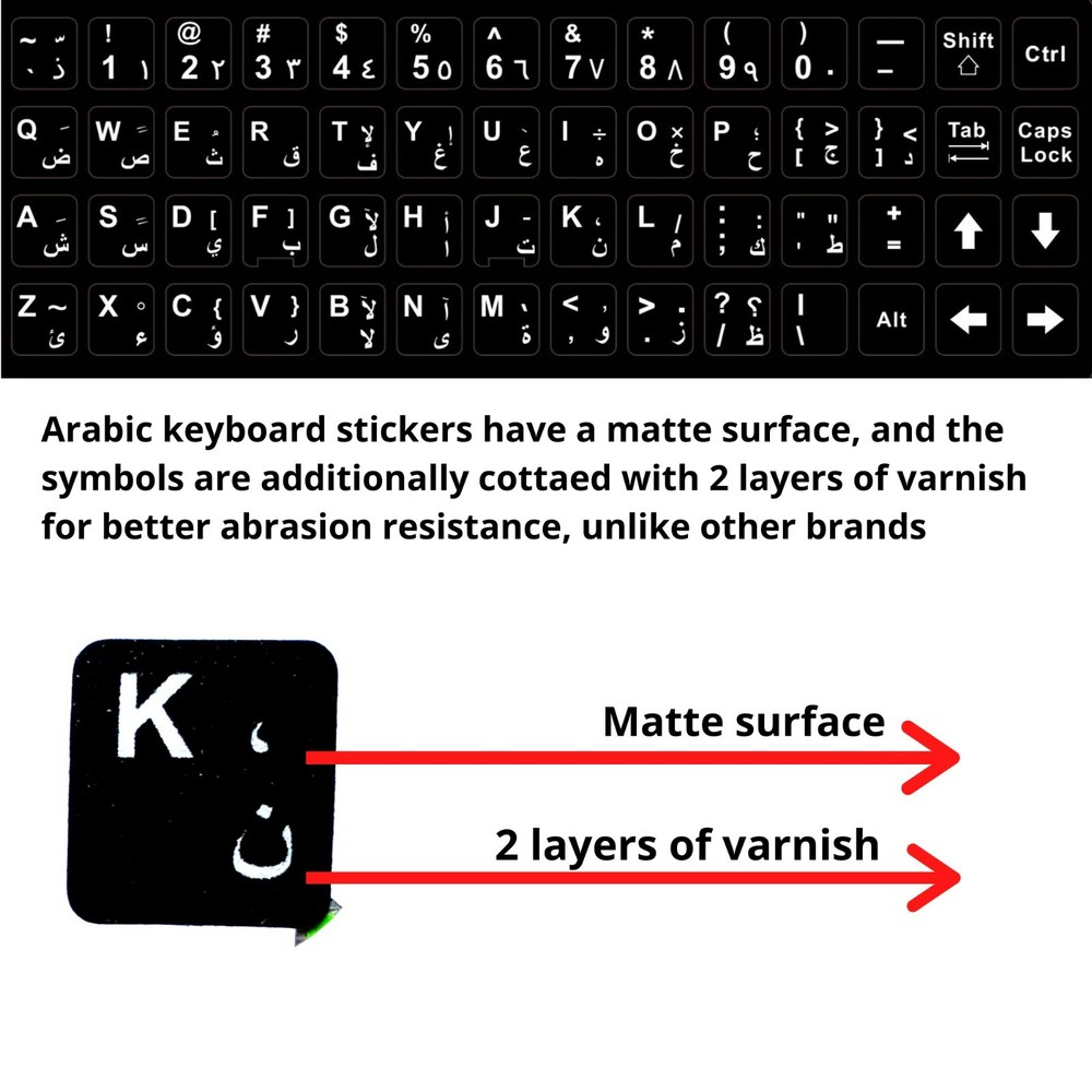 2 PCS Arabic keyboard stickers Waterproof Replacement Computer Laptop White