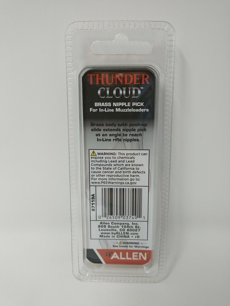 Thunder Cloud Brass Nipple Pick By Allen For In-line Muzzleloaders