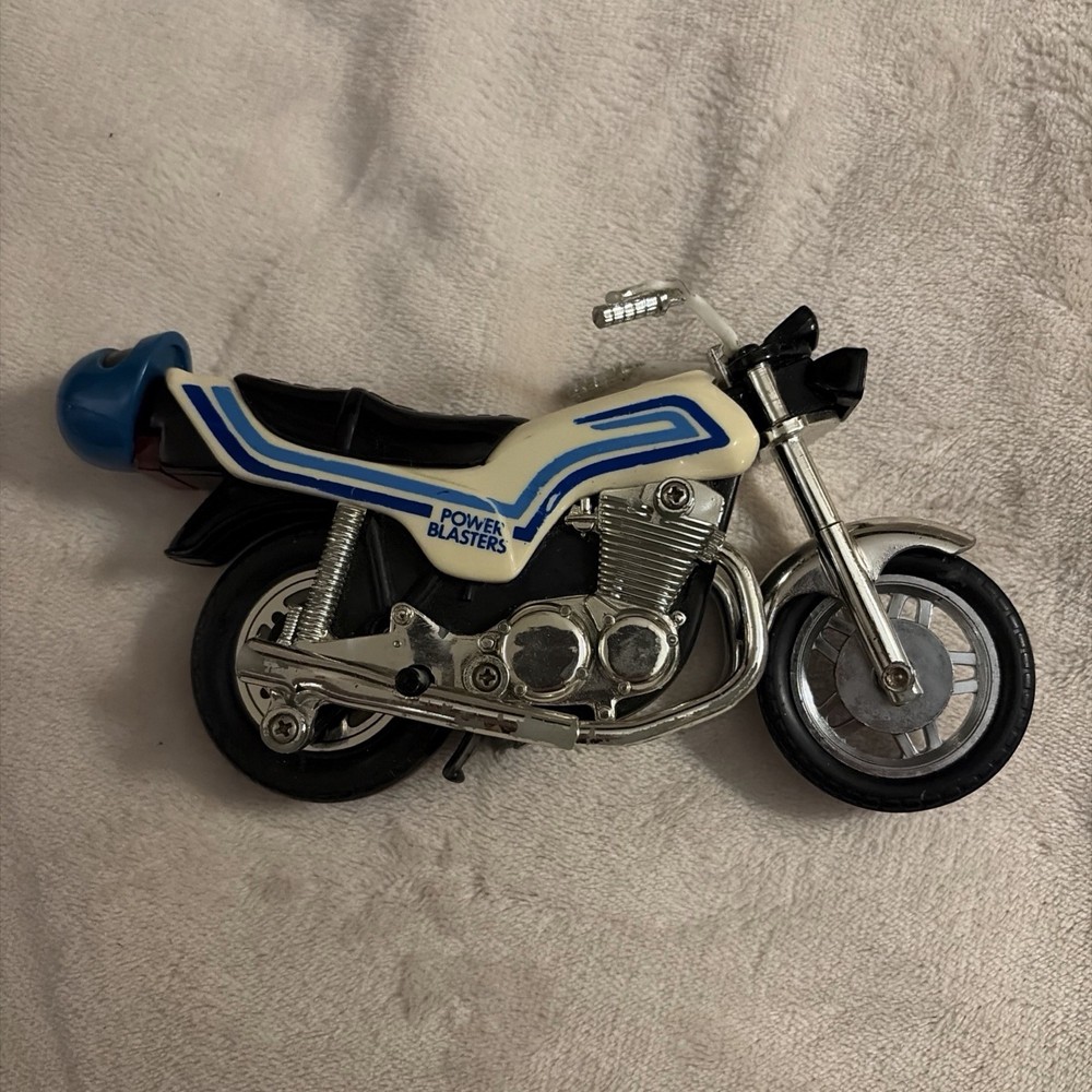 Vintage 1980s Kidco Power Blasters Pull String Motorcycle Blue White