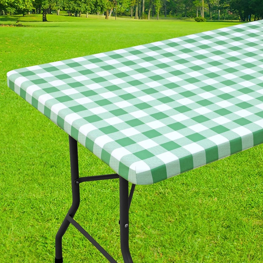 Rectangle Picnic Table Cloth Elastic Waterproof Fitted Vinyl Tablecloths Flannel