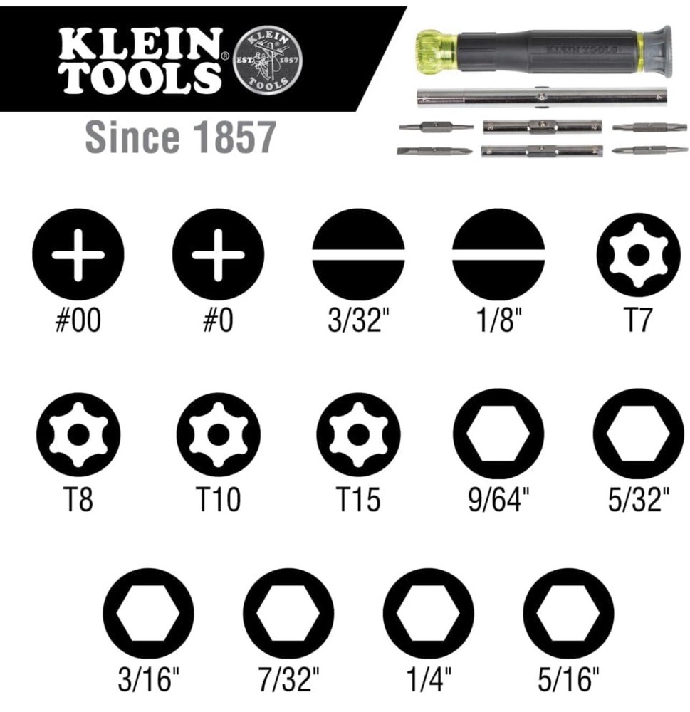 Klein Tools 32314 Electronic Screwdriver, 14-in-1 with 8 Precision Tips