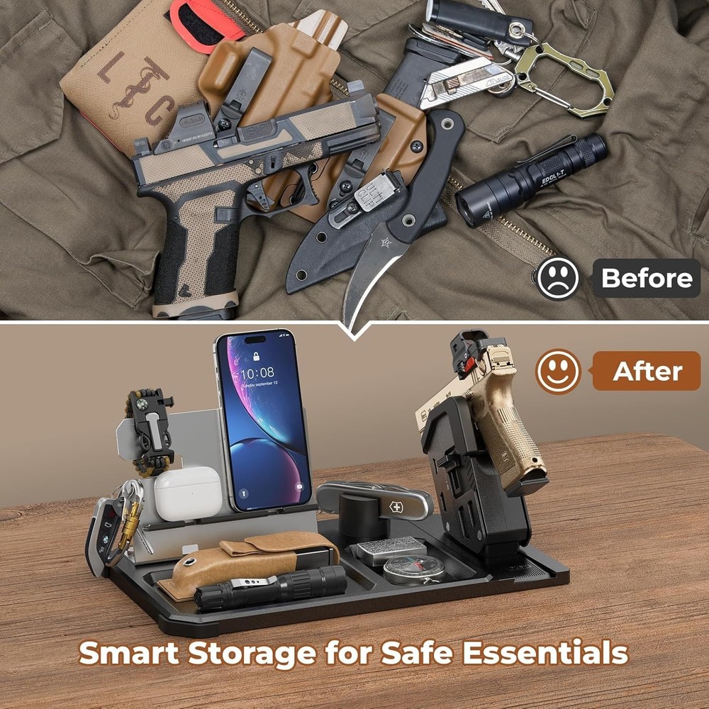 Quick Access Gun Rack Trigger Lock Desk Nightstand Organizer