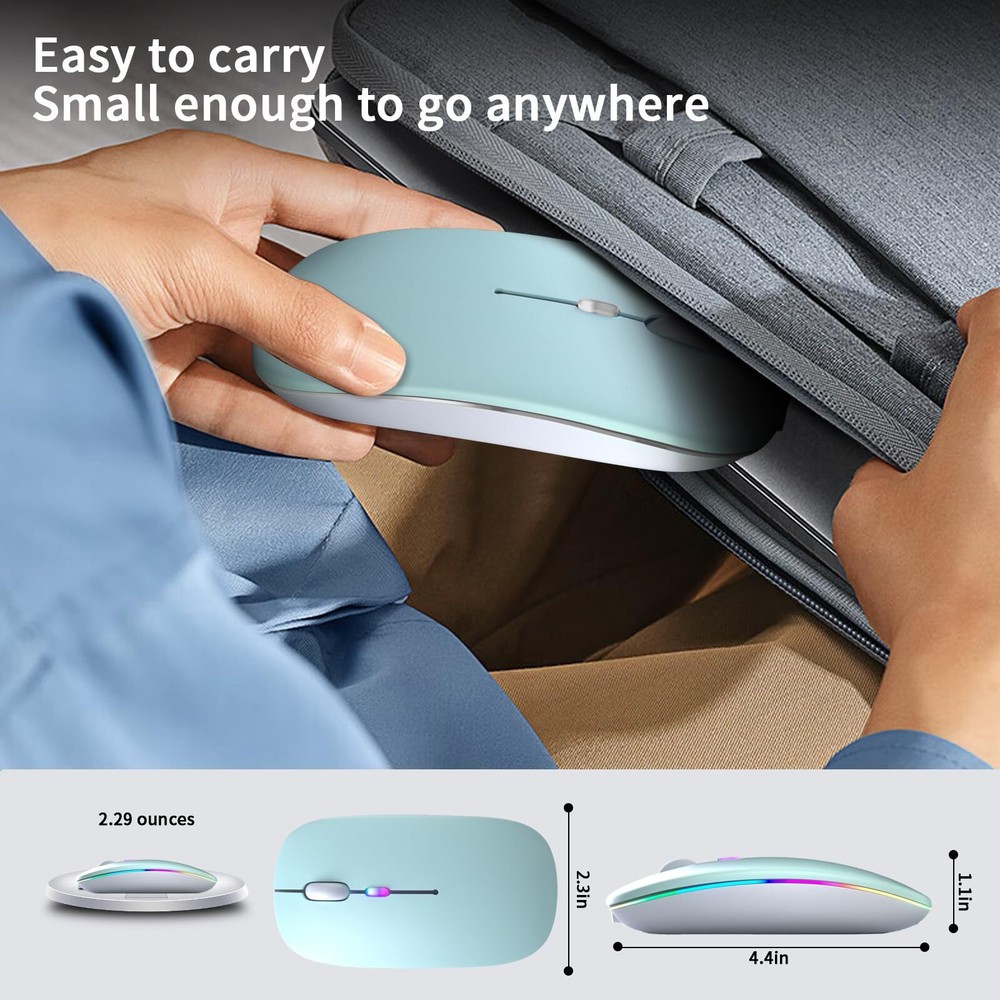 Wireless Bluetooth Mouse Rechargeable LED Dual Mode Mouse Bluetooth 5.2 and U...