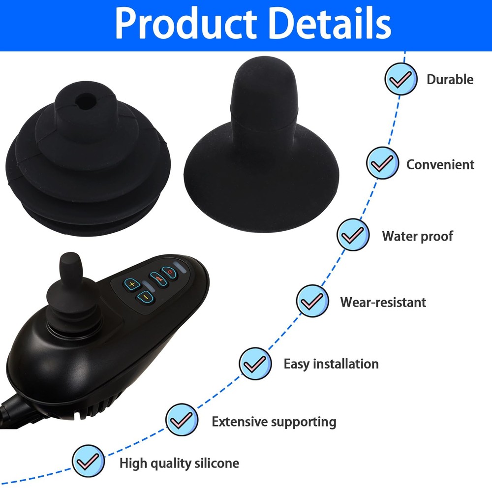 4 Pcs Wheelchair Joystick Button Cap Joystick Controller Knob and Gaiter Blac...