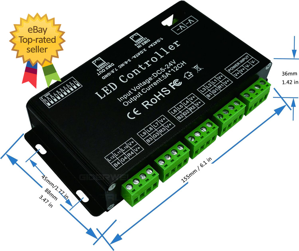 12 Channel DMX Decoder RGB Controller 60A PWM DMX512 Dimmer Driver