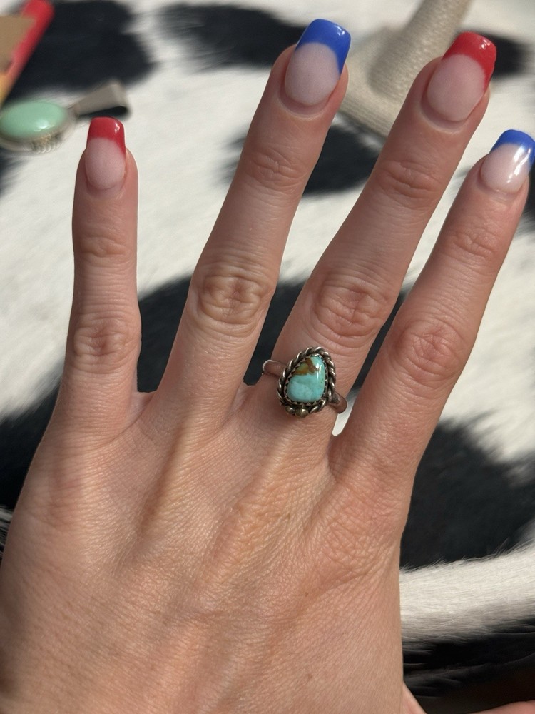 Native American Southwest Sterling Silver Turquoise Ring Single Stone Stacker 7