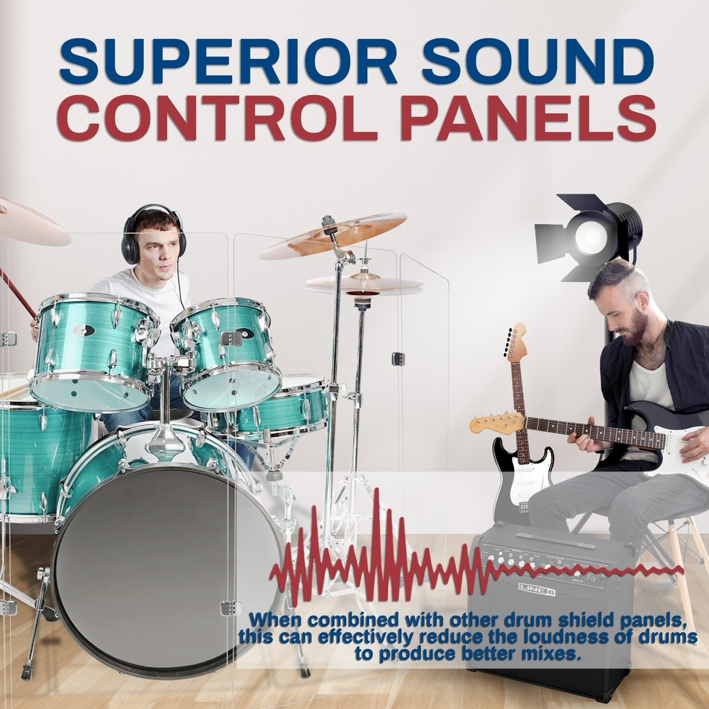 Acrylic Drum Shield one Single Panel 2' X 4' 1/4 inch Acrylic Chrome Hinges