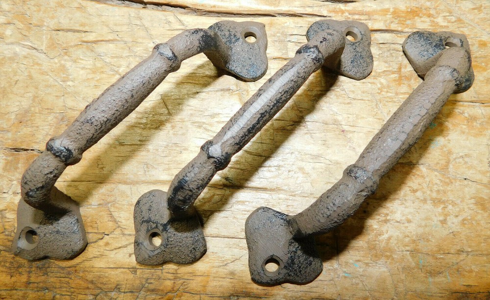 3 Cast Iron Antique Style ROUND CABLE Barn Handle Gate Pull Shed Door Handles