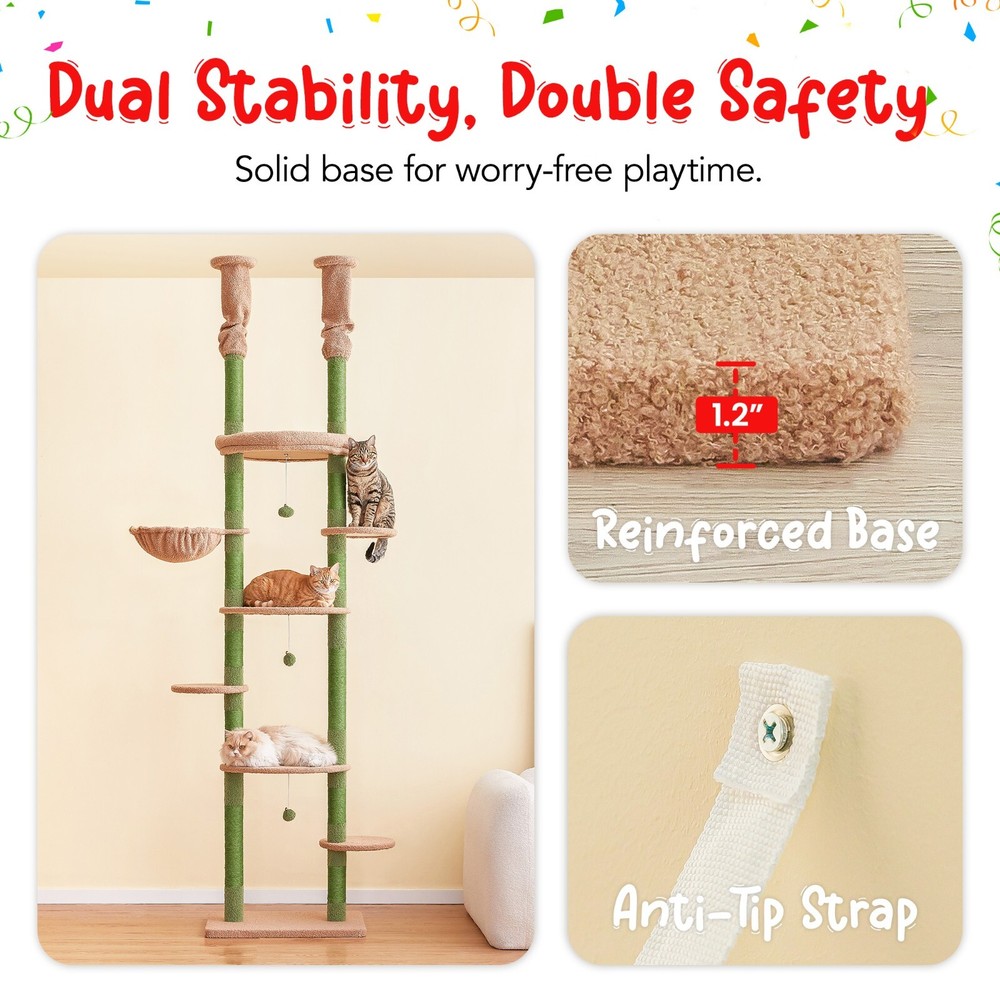 92.1"-101.6" Adjustable Multi-level Cat Tree Tower Activity Center Playing Rest.