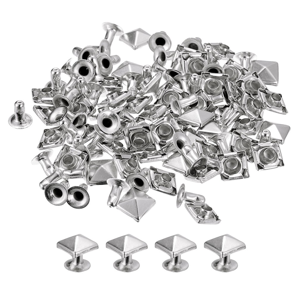 100 Sets Spike Rivet, 7mm Pyramid Rapid Rivet Studs Square Spikes, Silver Tone