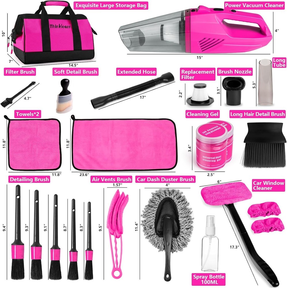 ThinkLearn Car Cleaning Kit, High-Powered Handheld Vacuum Interior Detailing Set
