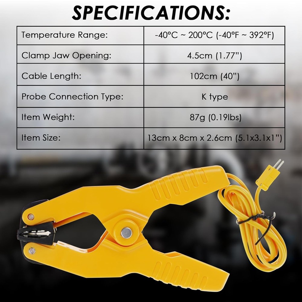 High Accuracy HVAC K-Type Temperature Clamp - Durable Digital Probe Tool