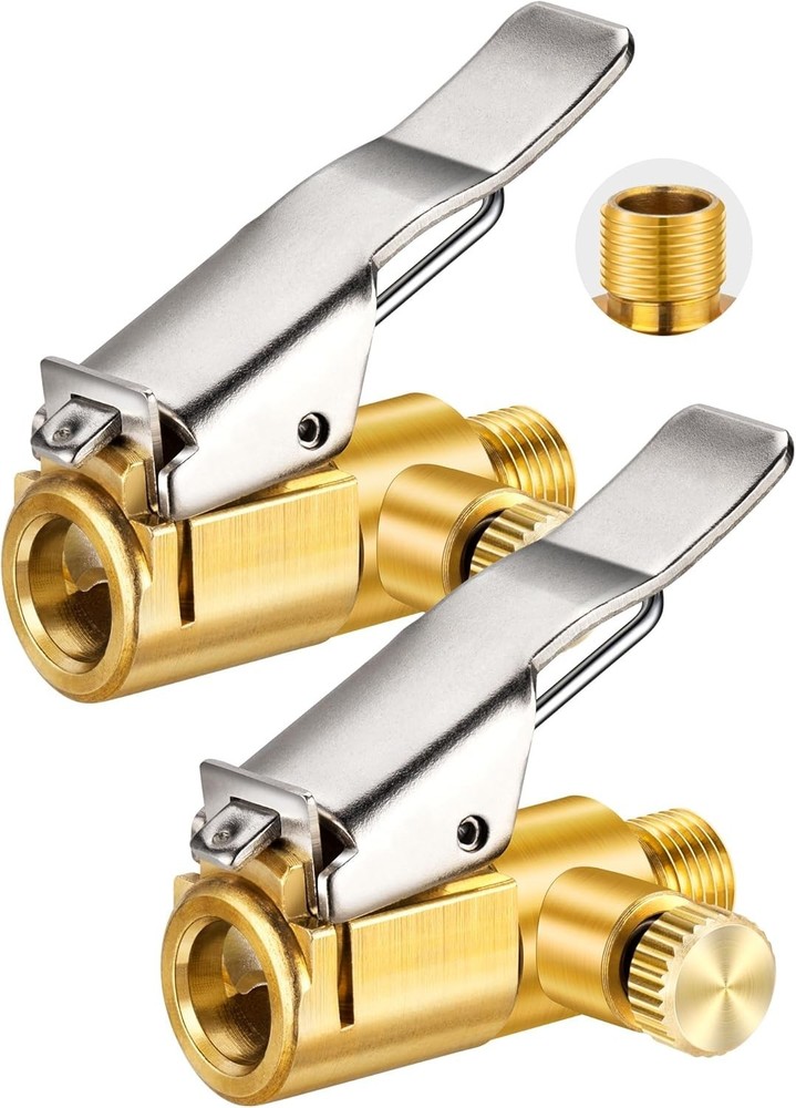 Efficient 2-Pack Locking Tire Air Chuck Set - Quick Release Brass Valve Adapter