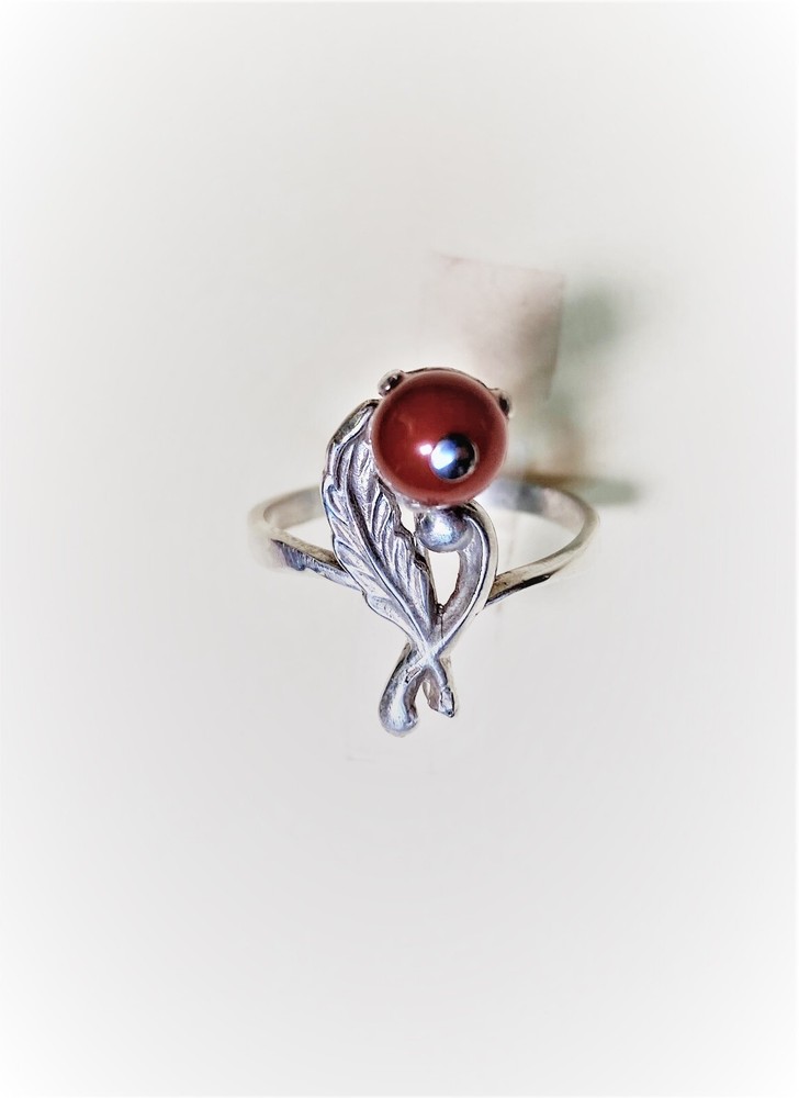 RING WITH CORNELIAN ROUND GEMSTONE--- 925 STERLING SILVER