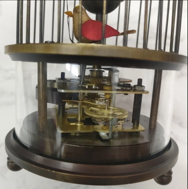 Rare Good Brass Birdcage Mechanical Table Clock Decor