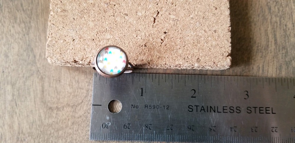 Chevron Ring Cabochon Setting Copper Adjustable Petite Modern Art