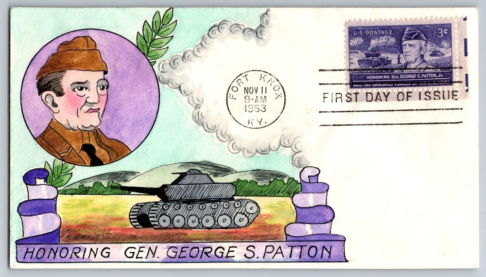#1026 General George S. Patton FDC Wright Hand Painted Cachet