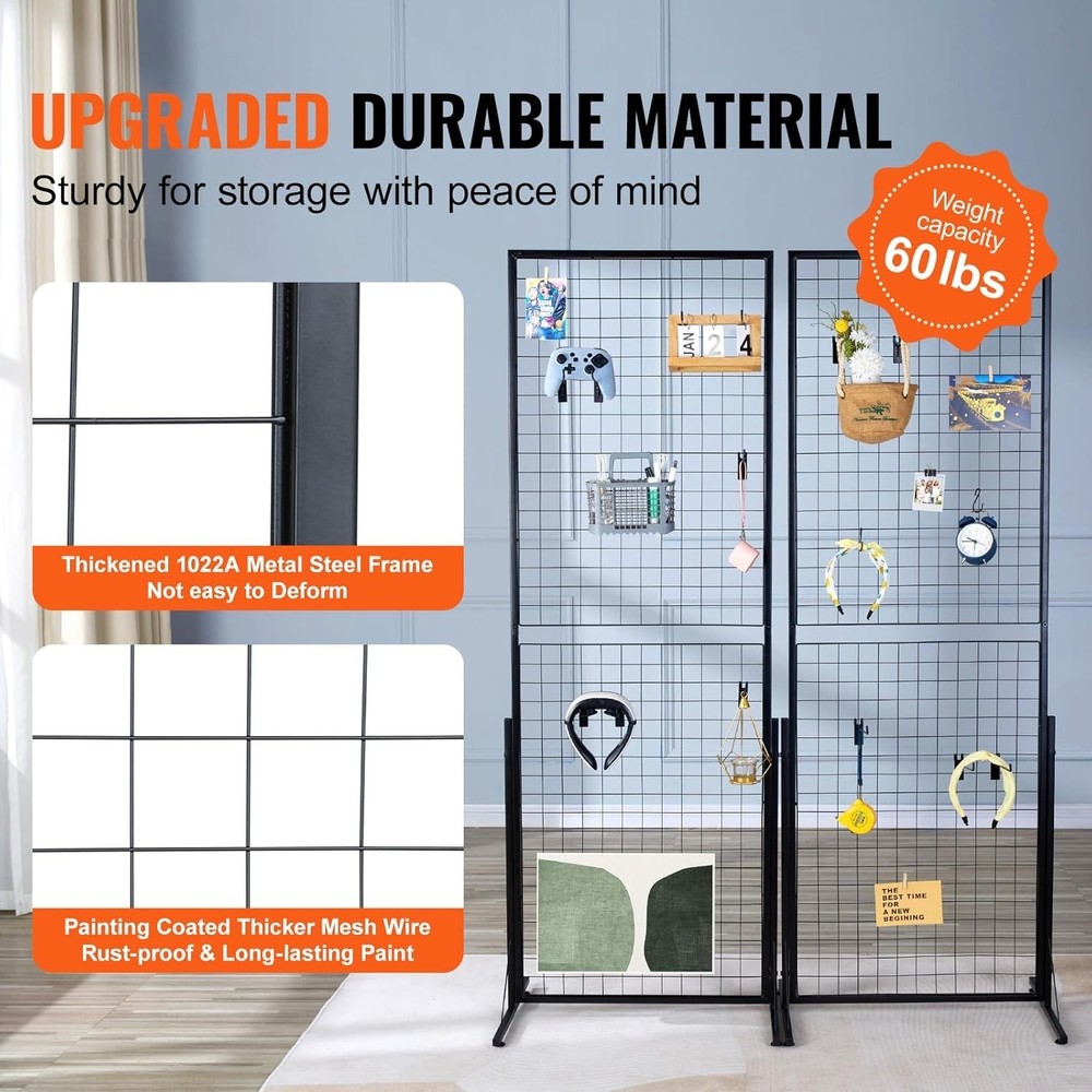 Display Grid Rack 2 Pcs 5.6 ft Panel Detachable Stand Craft Art Gridwall Tower