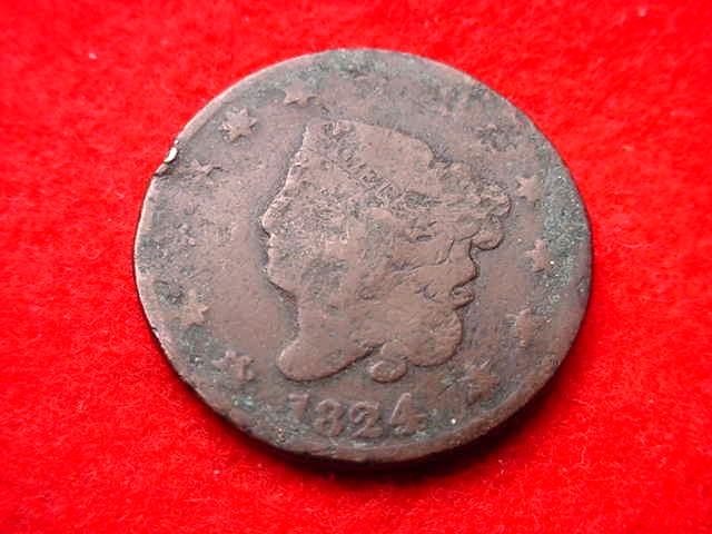 1824 CORONET HEAD LARGE CENT  COPPER COIN!   #T-48