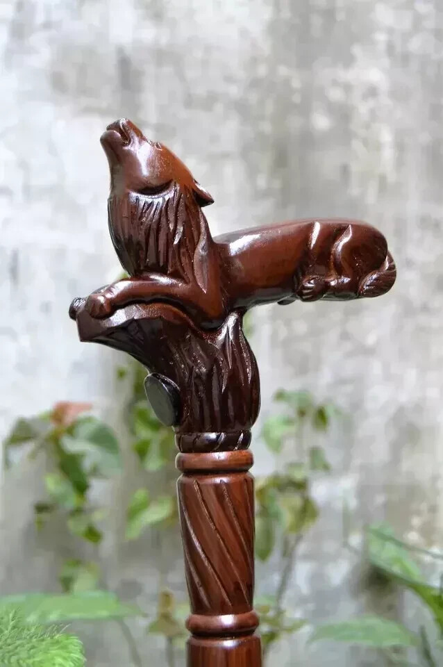 Wolf Carved Handle Decorative Cane Handmade Wooden Walking Sticks