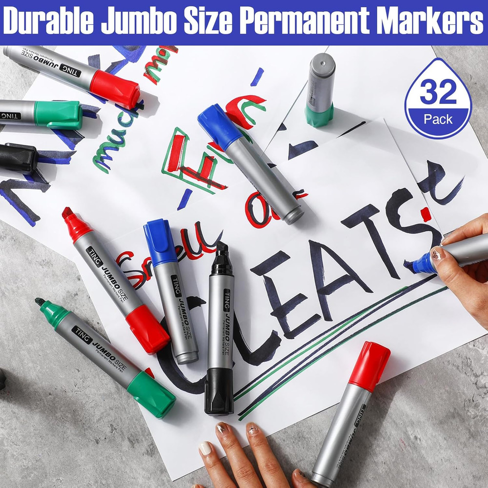 32 Pcs Jumbo Permanent Markers Bulk Large Chisel Tip Permanent Markers Waterproo