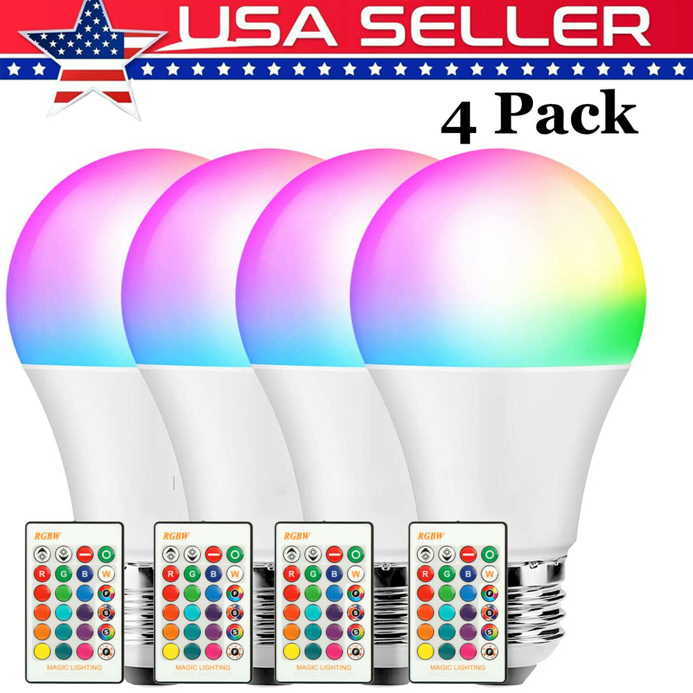 [4-Pack] Color Changing Light RGB LED Bulbs Dimmable Party Lights Remote Control