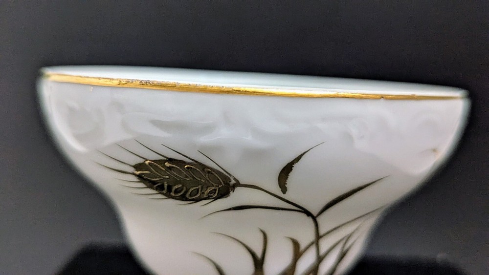 White & Gold W/ Embossed Pattern And Gold Painted Wheat Pattern On Cup