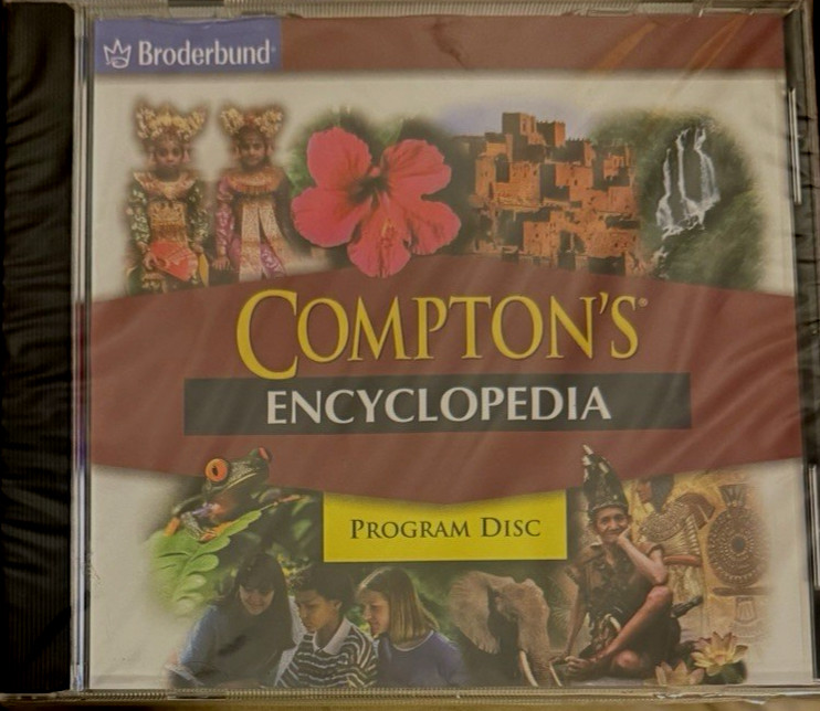 COMPTON'S ENCYCLOPEDIA PROGRAM DISC CD-ROM BRODERBUND NEW SEALED TINY CRACK CASE