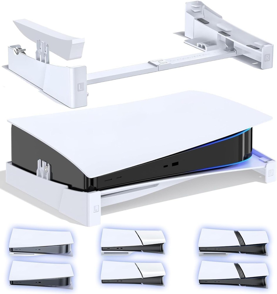 PS5 Horizontal Stand White - Stable Base with Support Rods
