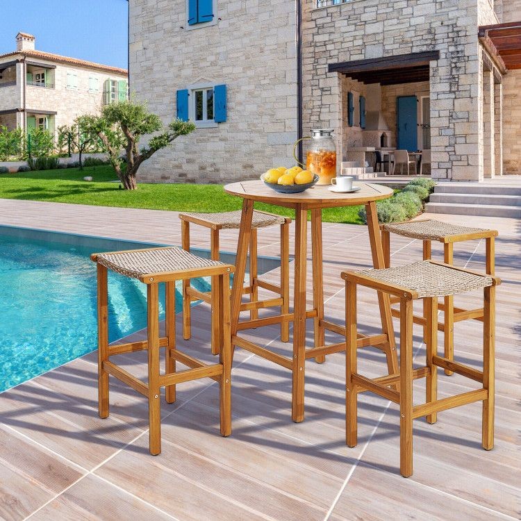 Patio Wood Bar Stools Set of 2