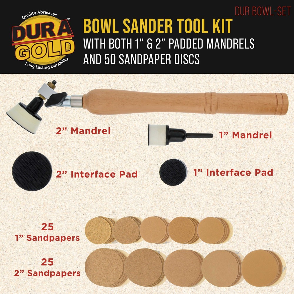 1" & 2" Bowl Sander Set with Hook & Loop Sanding Discs - Woodworking Supply