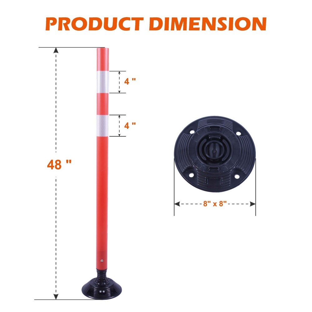 8PCS 48"Orange Traffic Delineator Posts Spring Channelizer Posts for Road Safety