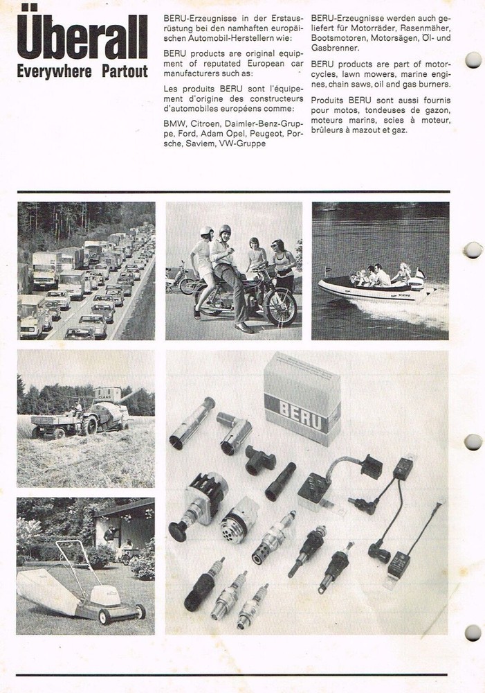 Beru radio interference suppression kits, orig. 1970s Brochure
